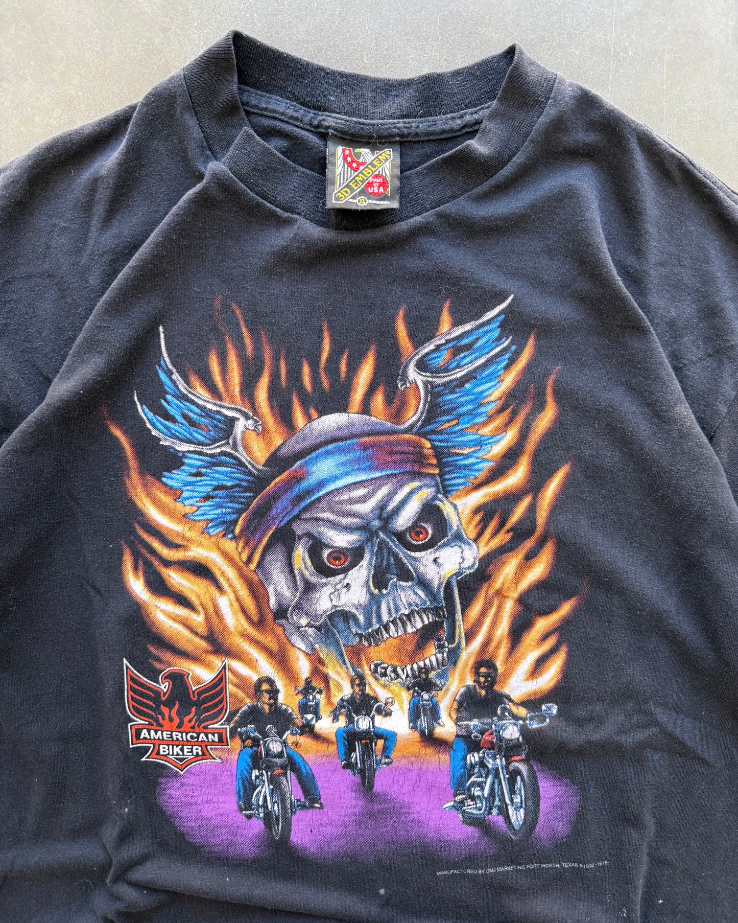 Vintage 3D Emblem Biker Tee - XL
